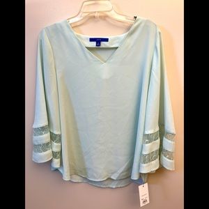 APT 9 Women’s Top Kimono Frost Green Lace Sleeves Size M NWT!